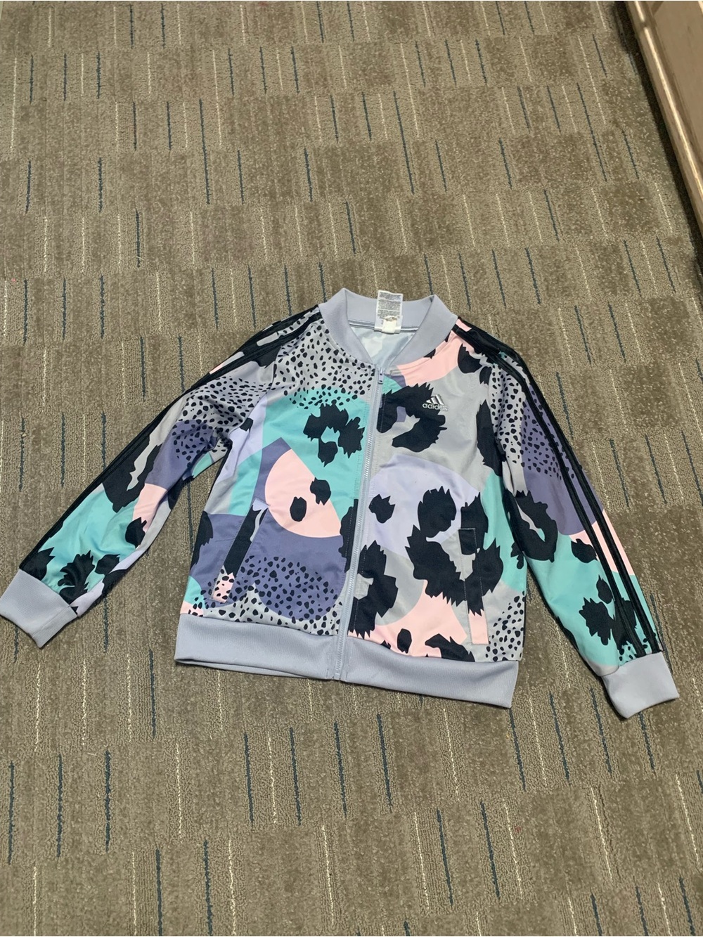 adidas Girls Halo Silver Animal Print Track Jacket Size M (10/12) - Minor Stains